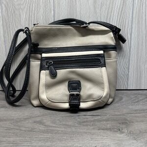 Cross Body Multi Pocket Purse Bag Zip Pockets Small Tan Purse Shoulder Bag Cream